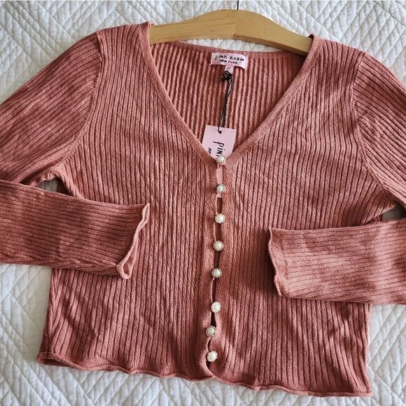 Pink Robin new york y2k 90s style cropped button down long sleeve blouse - Picture 9 of 10